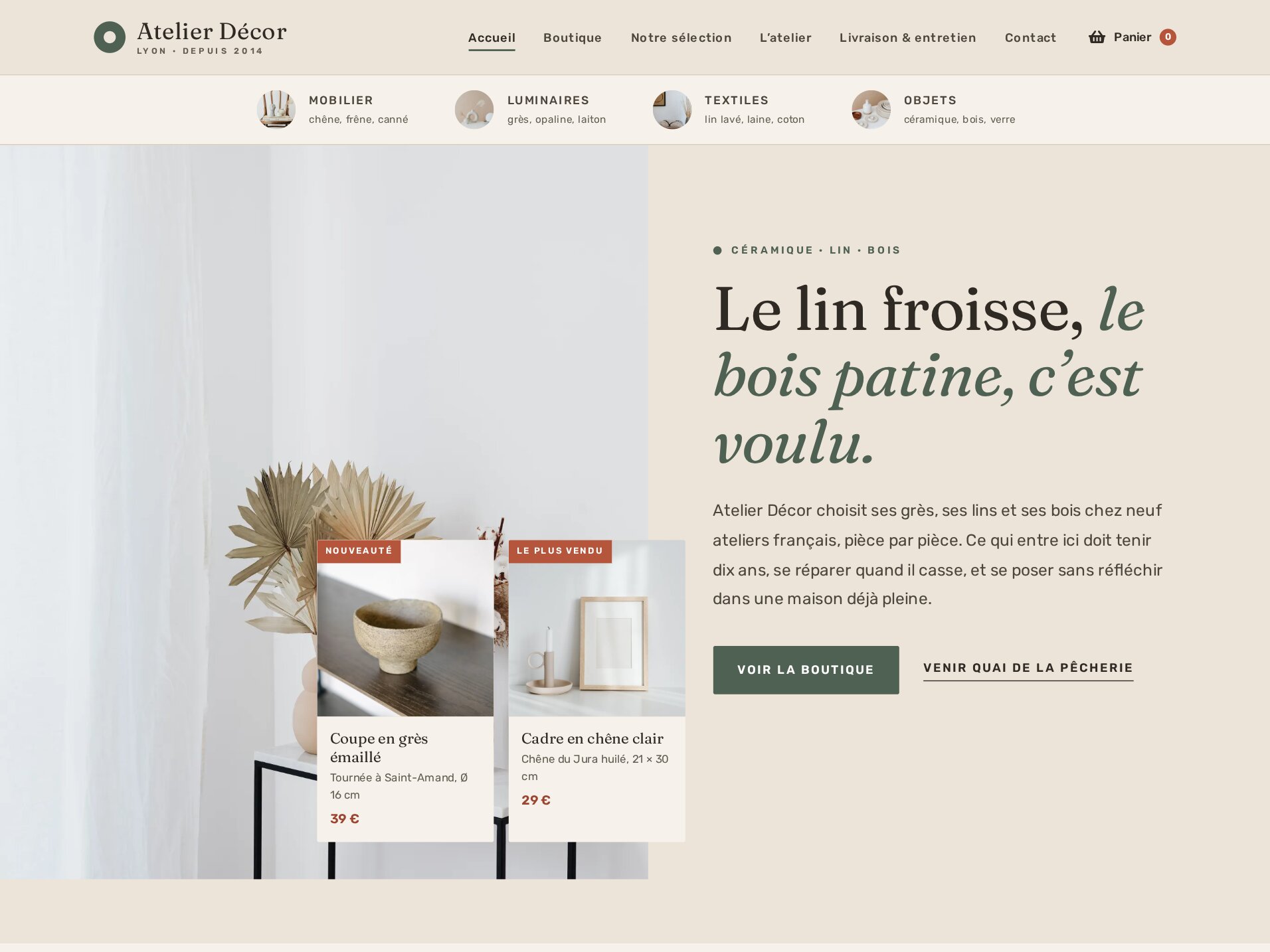 Boutique en ligne de décoration Atelier Décor à Lyon, réalisée par maWebFactory