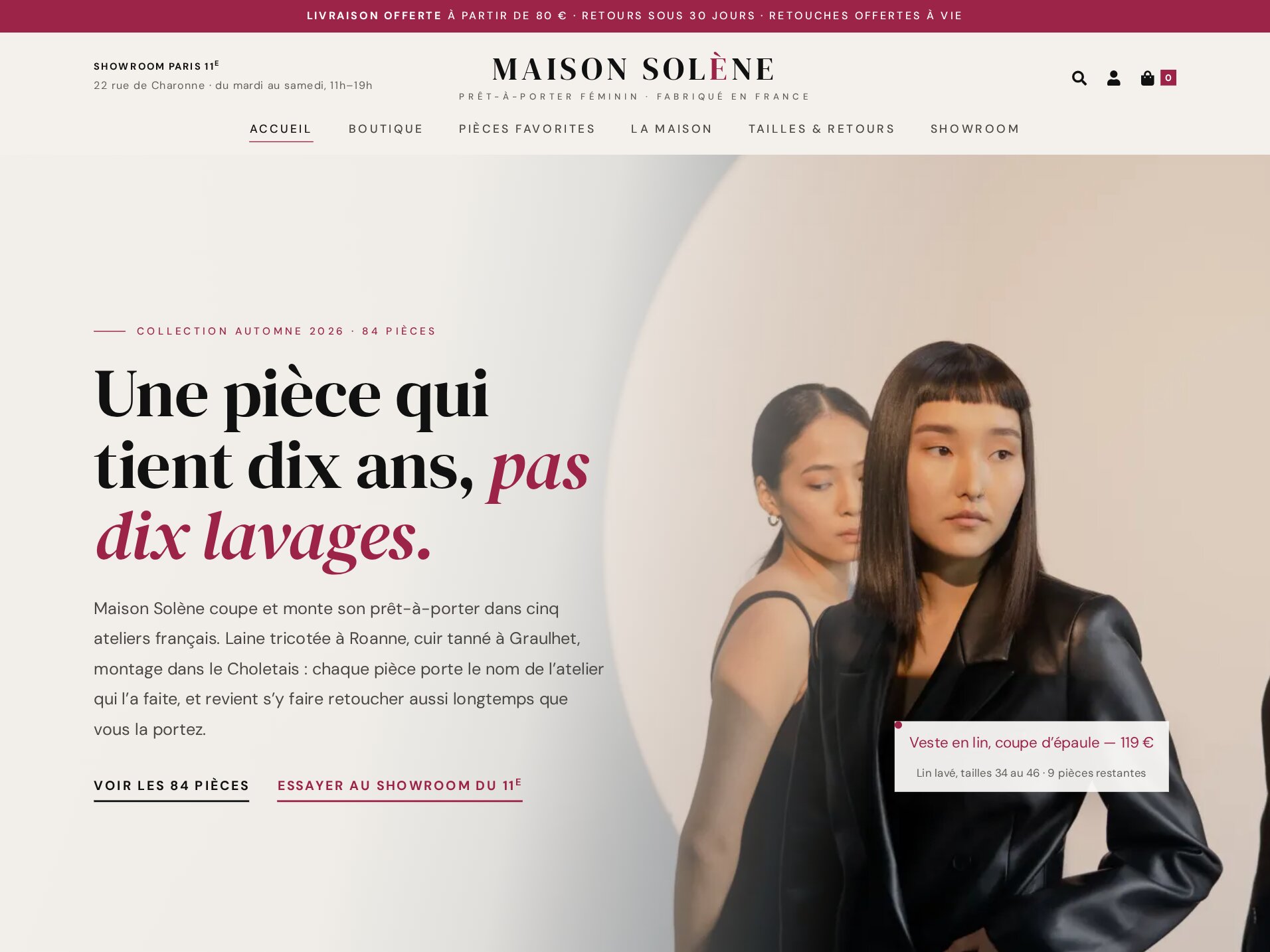 Boutique en ligne de prêt-à-porter féminin Maison Solène, réalisée par maWebFactory